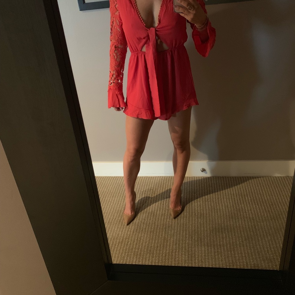 Sexy red crochet jumper
